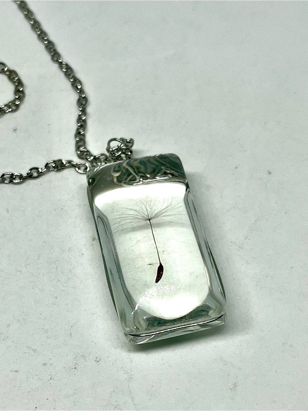 Sterling Silver Dandelion Seed Pendant Necklace - White